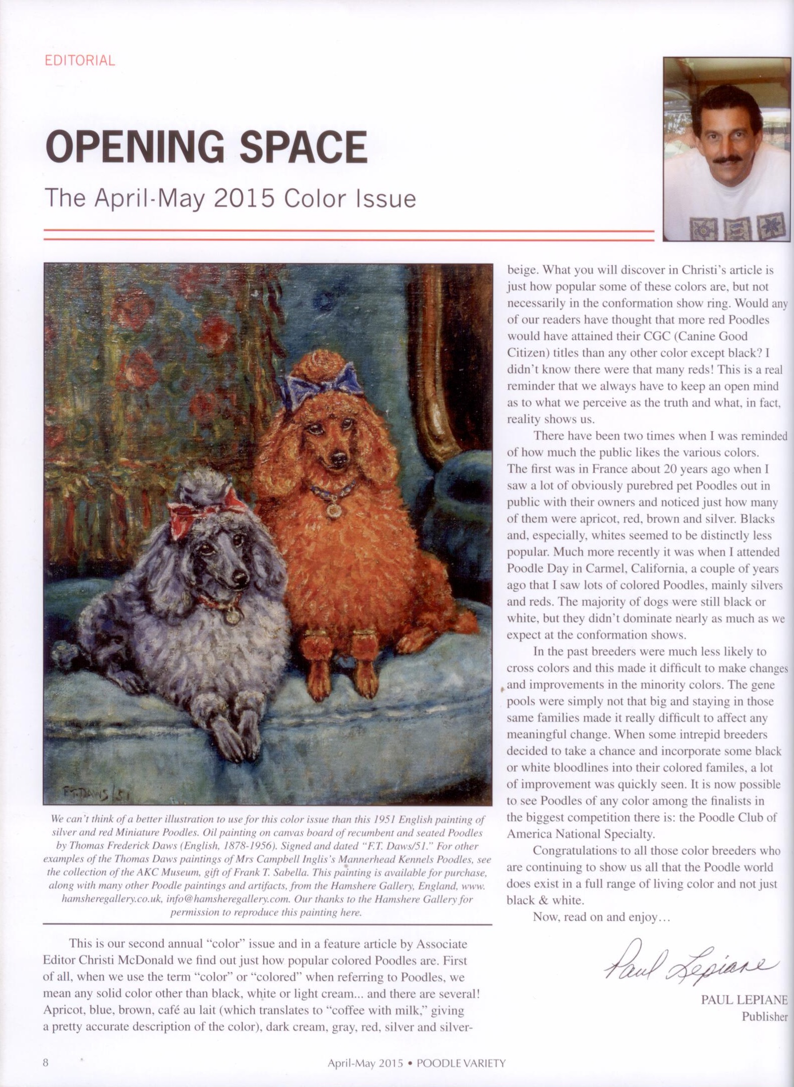 Click to see full size: “Poodle Variety April -May 2015 . Color Issue” feature the Mannerhead Poodles by F T Daws